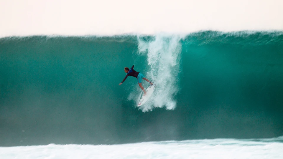 The worst beating I had, Tom Curren was on the shoulder and I didn't want to pull back in front of him so I just "YOLO-ED" it. I made the drop, pulled in and then it had a back spit. I got launched back into the foam ball and got absolutely smoked, when I came up my whole face was numb. Photo: Mike Smolowe