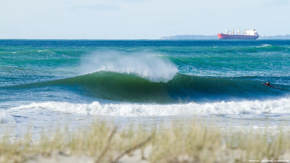 The North in the swell also made for unpredictable sets, it was hard to be in the spot.. Buck on the shoulder of an empty one. Photo: Jereme Aubertin