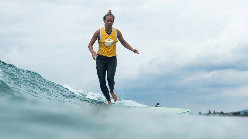 Emmi Hogstrom was schooling the boys in the water all day! | Photo: Guy Thompson