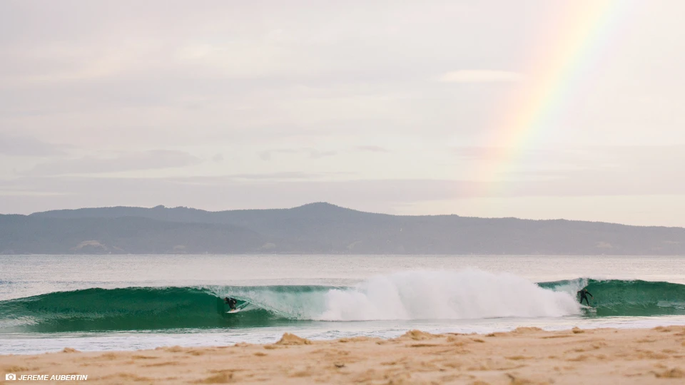 Upper Coromandel goodness, Matt Hewitt and Ryan Heath split by a rainbow. Photo: Jereme Aubertin